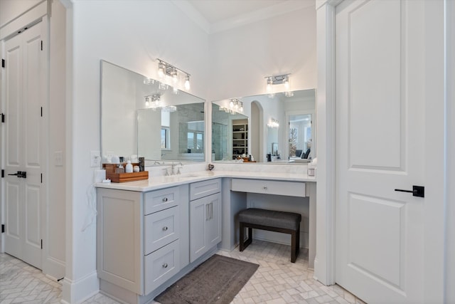 1428 Boardwalk Pl, Gallatin, TN 37066 - full bath featuring brick floor, crown molding, and vanity