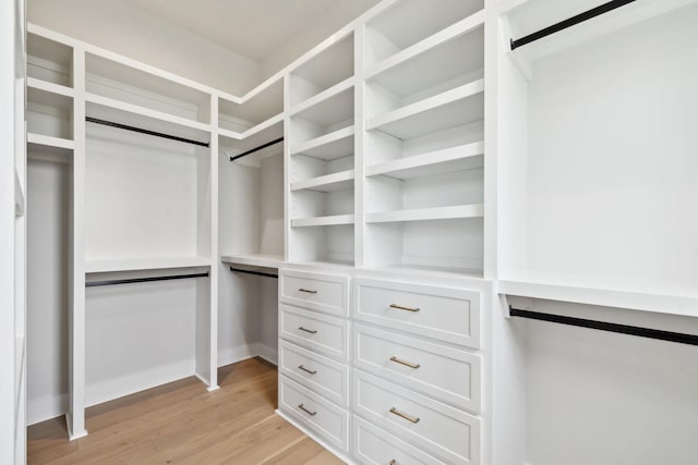 walk in closet featuring light wood finished floors