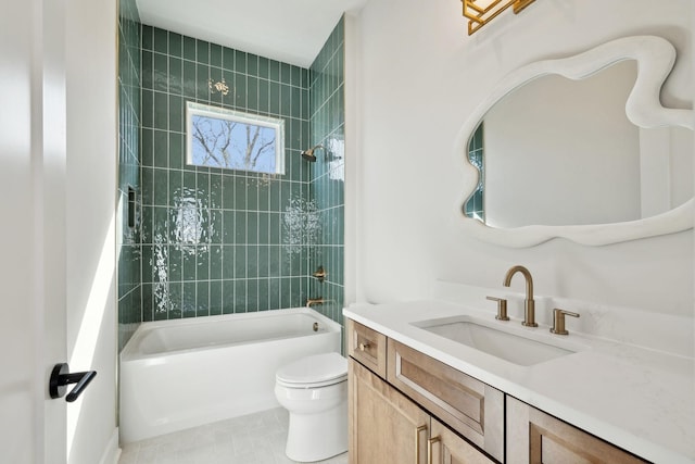 full bathroom with toilet, vanity, and bathtub / shower combination
