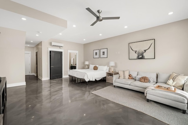 3118 Trevor St, Nashville, TN 37209 - bedroom featuring a wall mounted AC, finished concrete floors, baseboards, and recessed lighting