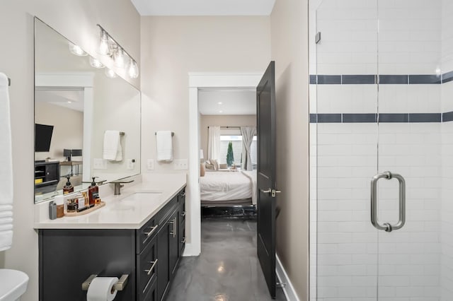 3118 Trevor St, Nashville, TN 37209 - full bath featuring a shower stall, concrete floors, vanity, and ensuite bath