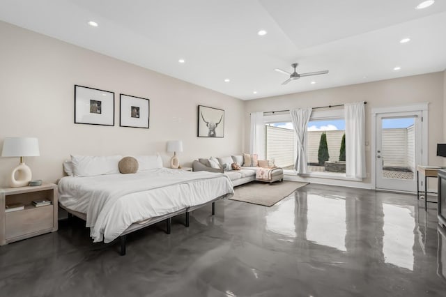 3118 Trevor St, Nashville, TN 37209 - bedroom featuring access to outside, finished concrete floors, a ceiling fan, and recessed lighting