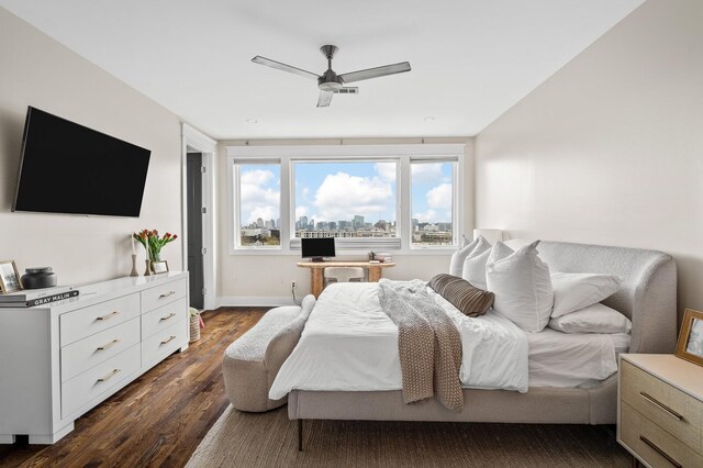 3118 Trevor St, Nashville, TN 37209 - bedroom with dark wood-type flooring, ceiling fan, and baseboards