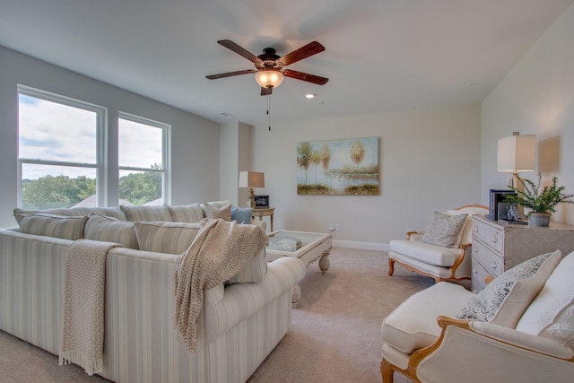 3021 Fanshaw Rd, Smyrna, TN 37167 - living area with baseboards, a ceiling fan, and light colored carpet
