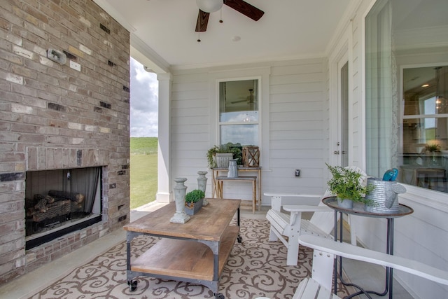 3021 Fanshaw Rd, Smyrna, TN 37167 - view of patio / terrace with ceiling fan and an outdoor brick fireplace