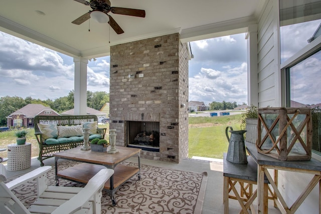 3021 Fanshaw Rd, Smyrna, TN 37167 - view of patio / terrace featuring an outdoor living space with a fireplace and a ceiling fan
