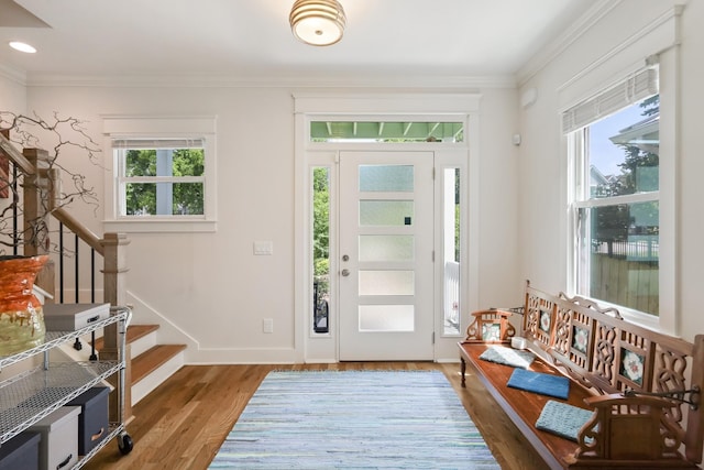 5311 Tennessee Ave Unit A, Nashville, TN 37209 - foyer featuring stairs, ornamental molding, wood finished floors, and a healthy amount of sunlight