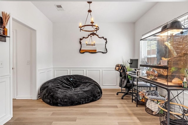 284 Meigs Dr Unit C21, Murfreesboro, TN 37128 - office space with a notable chandelier, visible vents, a wainscoted wall, and wood finished floors