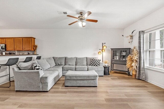 284 Meigs Dr Unit C21, Murfreesboro, TN 37128 - living area featuring light wood-style floors, ceiling fan, baseboards, and visible vents