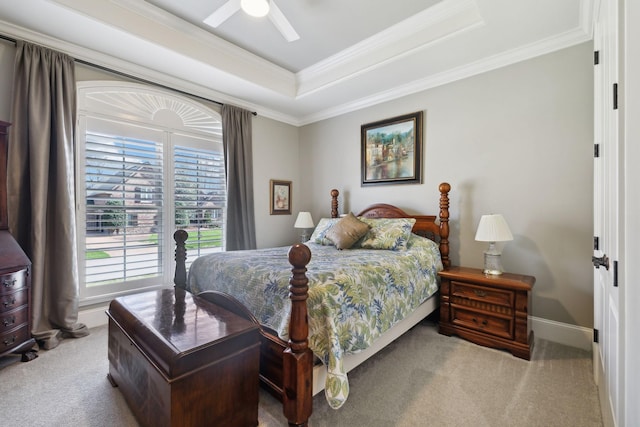 1194 Meadow Bridge Ln, Arrington, TN 37014 - carpeted bedroom with a tray ceiling, baseboards, crown molding, and ceiling fan