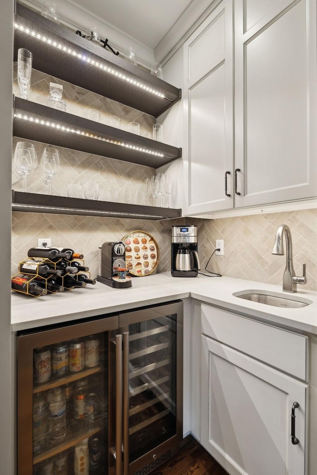 1194 Meadow Bridge Ln, Arrington, TN 37014 - bar with a dry bar, a sink, wine cooler, and tasteful backsplash