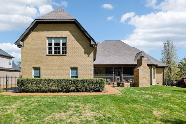 1194 Meadow Bridge Ln, Arrington, TN 37014 - back of property with roof with shingles, a patio, fence, brick siding, and a lawn