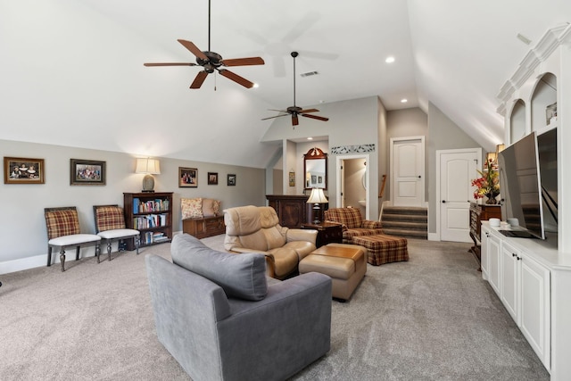 1194 Meadow Bridge Ln, Arrington, TN 37014 - living area with carpet flooring, ceiling fan, visible vents, and recessed lighting
