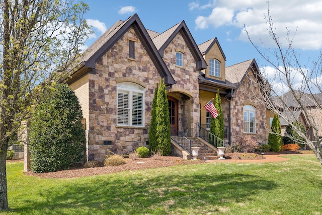 1194 Meadow Bridge Ln, Arrington, TN 37014 - view of front of property featuring stone siding, a front lawn, and roof with shingles