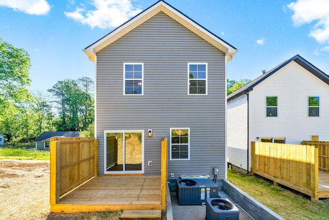 837 Cumberland Dr, Clarksville, TN 37040 - rear view of house featuring central air condition unit, fence, and a wooden deck