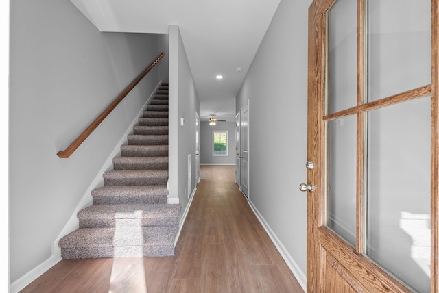 837 Cumberland Dr, Clarksville, TN 37040 - interior space featuring stairway, baseboards, recessed lighting, and wood finished floors