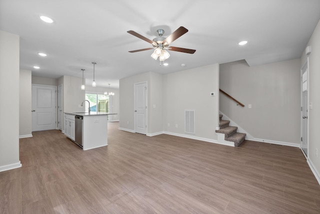 839 Cumberland Dr, Clarksville, TN 37040 - kitchen featuring ceiling fan, visible vents, dishwasher, recessed lighting, and white cabinetry