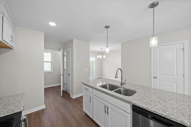 839 Cumberland Dr, Clarksville, TN 37040 - kitchen with a sink, white cabinetry, baseboards, stainless steel dishwasher, and dark wood-style floors