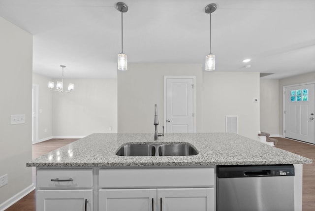 839 Cumberland Dr, Clarksville, TN 37040 - kitchen with a sink, baseboards, light stone counters, and dishwasher
