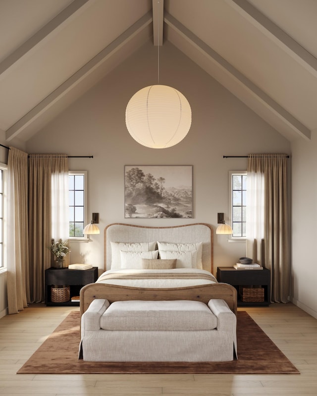 1352 Duncanwood Ct, Nashville, TN 37204 - bedroom with high vaulted ceiling, wood finished floors, and beam ceiling