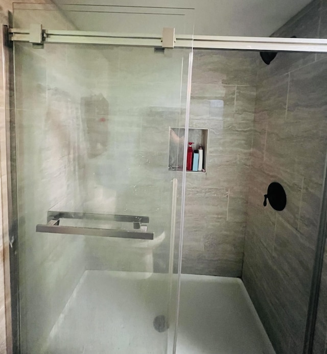 bathroom featuring a shower stall