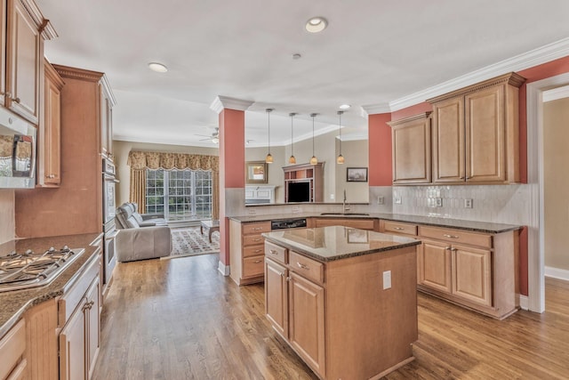 1531 Pumpkin Ridge Ct, Nolensville, TN 37135 - kitchen featuring a sink, a kitchen island, appliances with stainless steel finishes, open floor plan, and light wood-type flooring