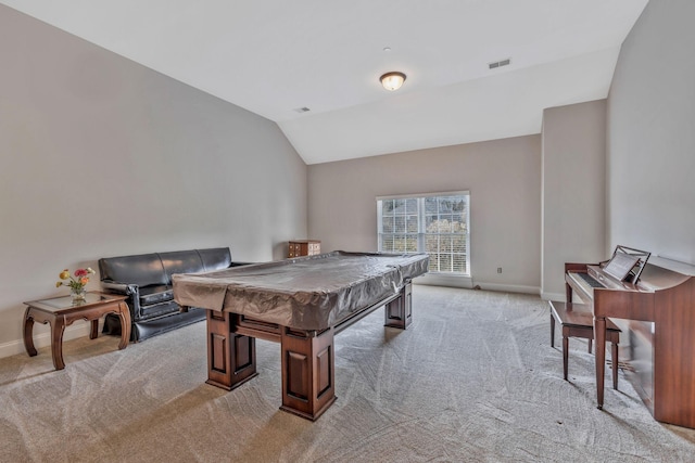 1531 Pumpkin Ridge Ct, Nolensville, TN 37135 - recreation room with light carpet, baseboards, lofted ceiling, and visible vents