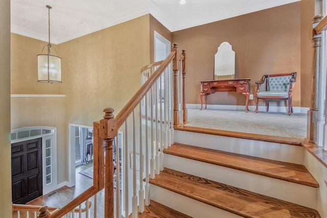 1531 Pumpkin Ridge Ct, Nolensville, TN 37135 - stairway with baseboards, ornamental molding, and a towering ceiling