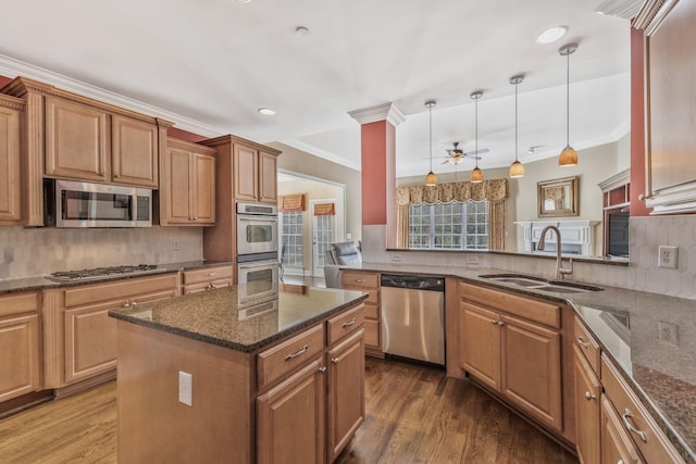 1531 Pumpkin Ridge Ct, Nolensville, TN 37135 - kitchen with dark wood-type flooring, a sink, stainless steel appliances, and backsplash