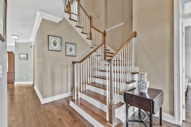 1531 Pumpkin Ridge Ct, Nolensville, TN 37135 - staircase featuring baseboards, wood finished floors, and crown molding