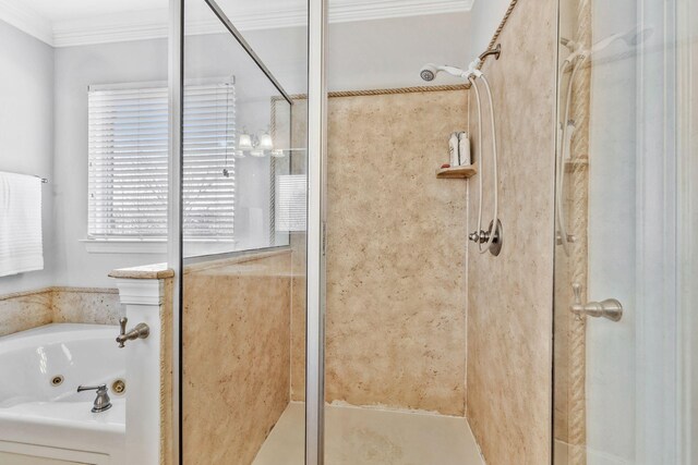 1531 Pumpkin Ridge Ct, Nolensville, TN 37135 - full bath with a whirlpool tub, a stall shower, and crown molding