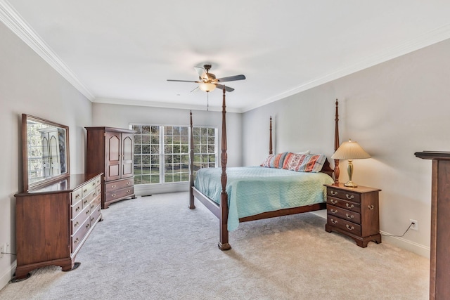 1531 Pumpkin Ridge Ct, Nolensville, TN 37135 - bedroom with baseboards, ornamental molding, a ceiling fan, and light carpet