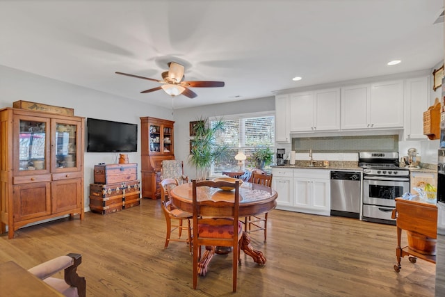4337 Morriswood Dr, Nashville, TN 37204 - dining room featuring a ceiling fan, light wood-style flooring, and recessed lighting