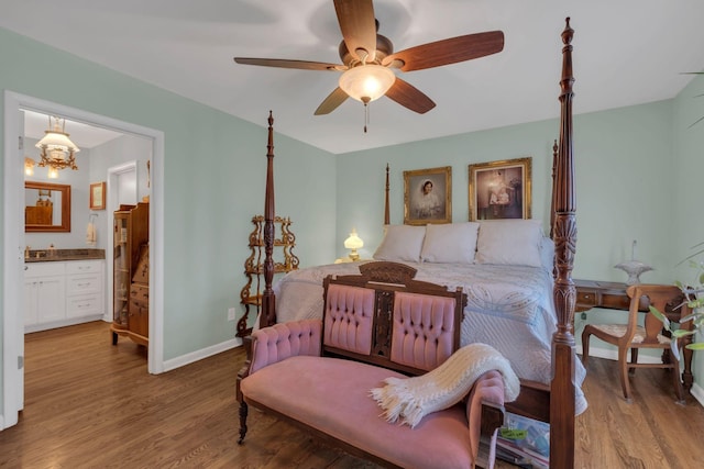 4337 Morriswood Dr, Nashville, TN 37204 - bedroom with wood finished floors, ensuite bath, baseboards, and ceiling fan