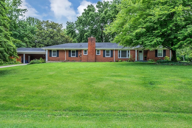 4337 Morriswood Dr, Nashville, TN 37204 - ranch-style house with a carport, a chimney, concrete driveway, a front yard, and brick siding