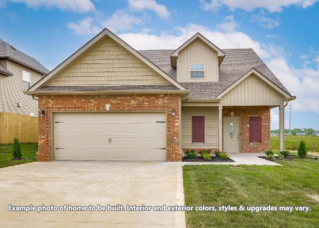 view of front of house featuring a front lawn, an attached garage, fence, and concrete driveway