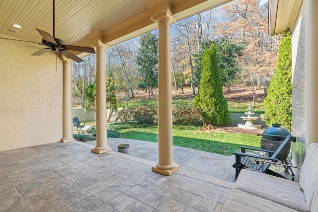view of patio / terrace featuring a ceiling fan