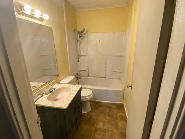 bathroom featuring tub / shower combination, toilet, tile patterned flooring, and vanity