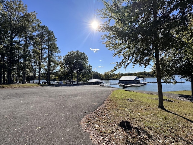 view of road with a water view