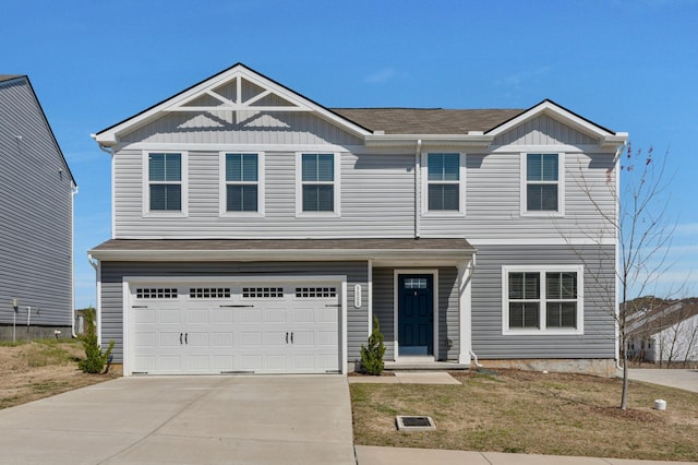 3008 Sapgate Ln, Nashville, TN 37207 - view of front facade featuring a front yard, a garage, board and batten siding, and concrete driveway