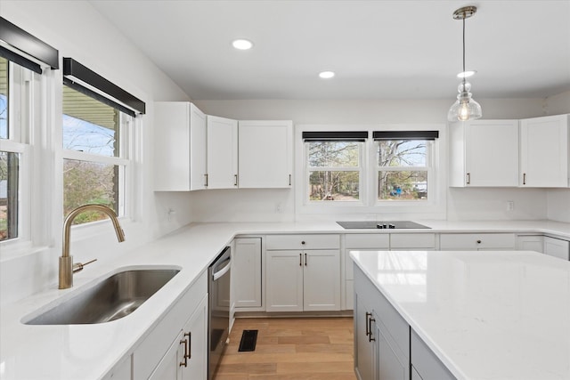 276 E Porters Bluff Rd E, Clarksville, TN 37040 - kitchen with black electric cooktop, light wood-style flooring, white cabinetry, a sink, and stainless steel dishwasher