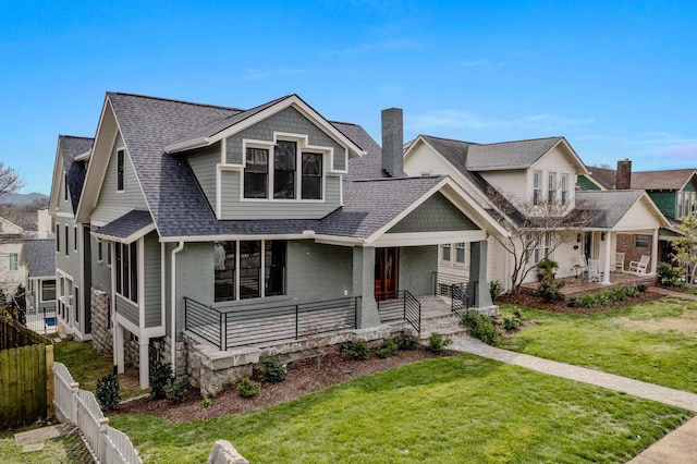 1405 Ashwood Ave, Nashville, TN 37212 - view of front of home featuring a porch, a front yard, fence, brick siding, and a shingled roof