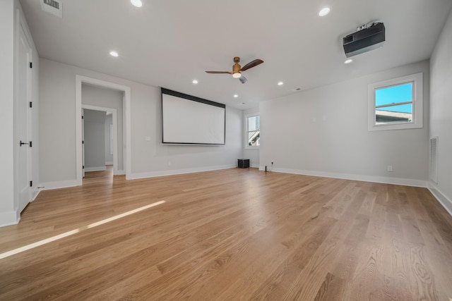 1405 Ashwood Ave, Nashville, TN 37212 - cinema featuring visible vents, baseboards, ceiling fan, recessed lighting, and light wood-style flooring