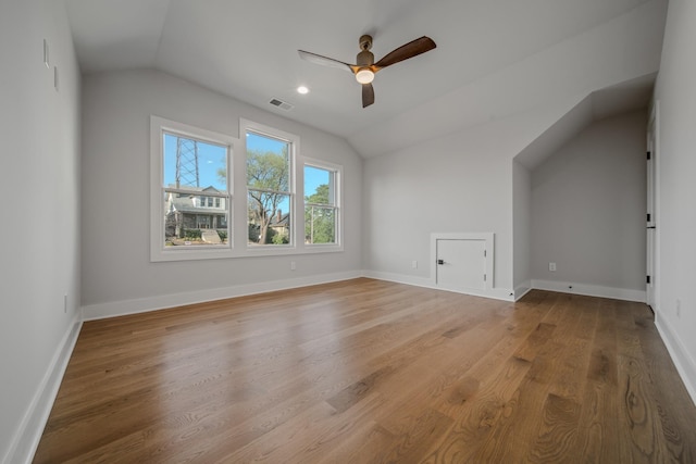 1405 Ashwood Ave, Nashville, TN 37212 - additional living space with ceiling fan, visible vents, wood finished floors, lofted ceiling, and baseboards
