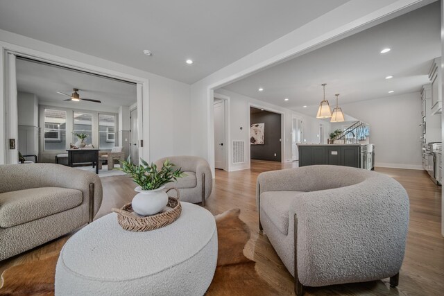 1405 Ashwood Ave, Nashville, TN 37212 - living area with visible vents, recessed lighting, wood finished floors, and a ceiling fan