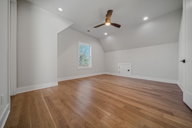 1405 Ashwood Ave, Nashville, TN 37212 - bonus room featuring visible vents, baseboards, ceiling fan, wood finished floors, and lofted ceiling