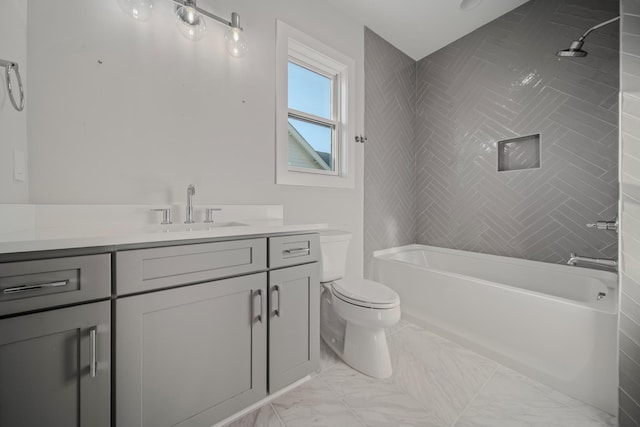 1405 Ashwood Ave, Nashville, TN 37212 - full bath featuring toilet, shower / bathing tub combination, vanity, and marble finish floor