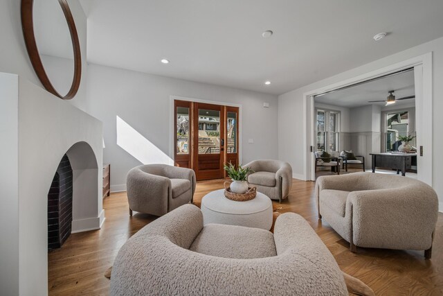 1405 Ashwood Ave, Nashville, TN 37212 - living area with recessed lighting, a fireplace, and wood finished floors
