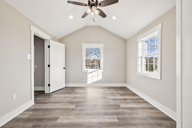 2999 Fayetteville Hwy, Belfast, TN 37019 - empty room with baseboards, vaulted ceiling, wood finished floors, and a ceiling fan