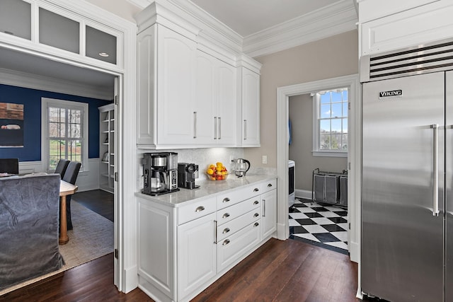 4 Colonel Winstead Dr, Brentwood, TN 37027 - kitchen featuring white cabinets, stainless steel built in fridge, crown molding, and dark wood-style flooring